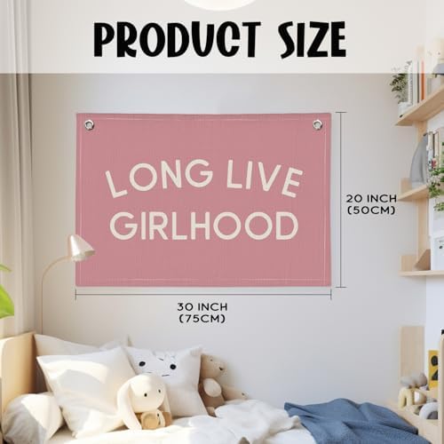 Long Live Girlhood Pink Linen Canvas Wall Banner, Girls Nursery Decor, Toddler - Image 2
