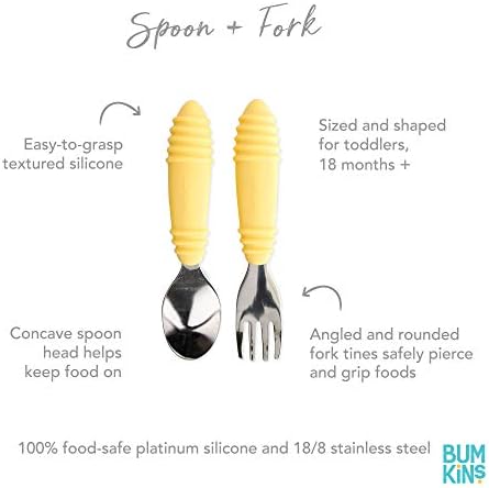 Bumkins Toddler Utensils, Kids Size Fork and Spoon Set, Silicone and - Image 5