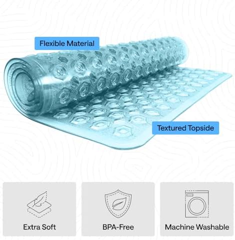GORILLA GRIP Square Shower Stall Mat, Bathtub Floor Mat, 21x21 Turquoise - Image 4