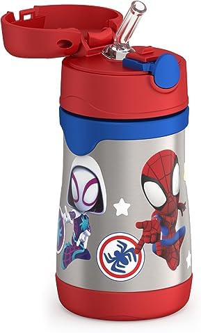 THERMOS Vacuum Insulated Stainless Steel 10oz Straw Bottle, Spidey and His - Image 4