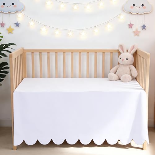 Shunjie.Home Scallop Edge Crib Skirt White, 100% Egyptian Cotton 400 Thread by ShunjieHome