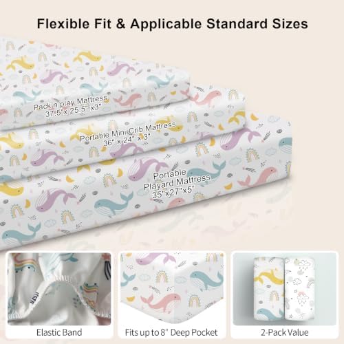 Pack N Play Sheets Fitted, Mini Crib Sheets, Breathable Soft Unisex Playard - Image 3