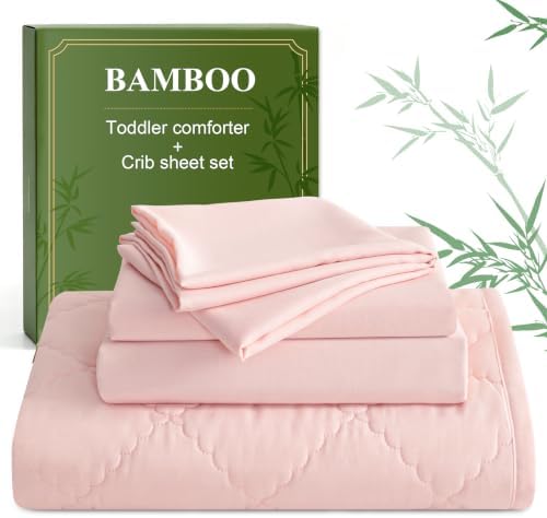 BEDSUM 4pc Toddler Cooling Bedding Set, Rayon Made from Bamboo, Light Pink by BEDSUM