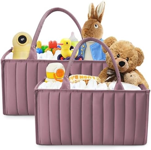SWEET DOLPHIN 2-Pack Baby Diaper Caddy Organizers, Stylish Storage Baskets by SWEET+DOLPHIN