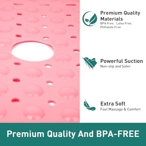 Large Square Shower Mat Bathtub Bath Mat Non Slip Pink 27"x27" - Image 6