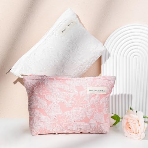 SOIDRAM 2 Pieces Flower Makeup Bag Large Floral Cosmetic Bag Capacity Canvas - Image 6