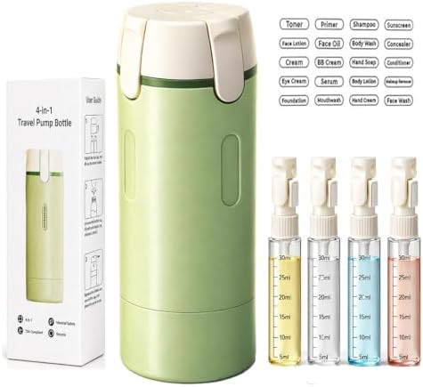 4 in 1 Travel Dispenser Bottle, One-Press No Squeeze Toiletries Set by Unknown
