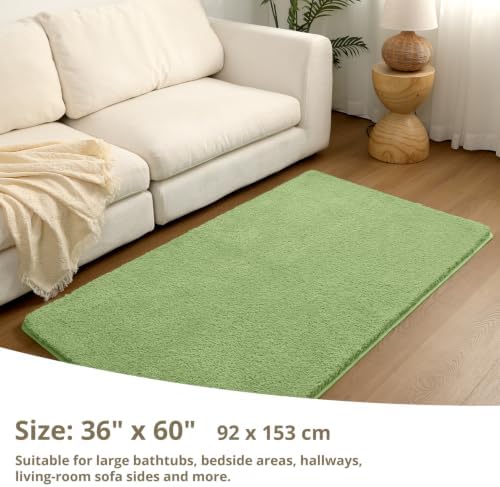 Polyester Bathroom Rug 36"x60" Olive Green, Large Soft Bath Mat - Image 2