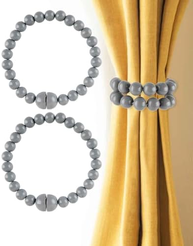 Boho Curtain Tiebacks Magnetic Beaded 2 Pack Light Grey by Unknown