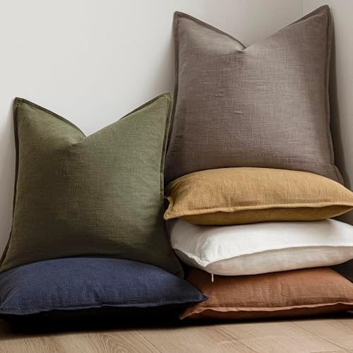 Foindtower Linen Solid Decorative Throw Pillow Covers 16x16 Inch Brown Tan - Image 6