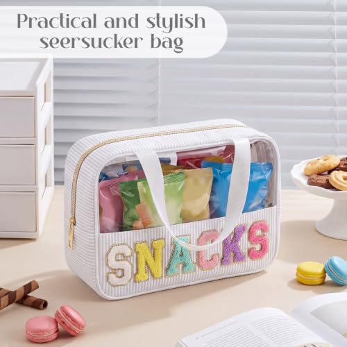 Sanwuta Seersucker Snacks Bag Chenille Letter Clear Makeup Bag - Image 4