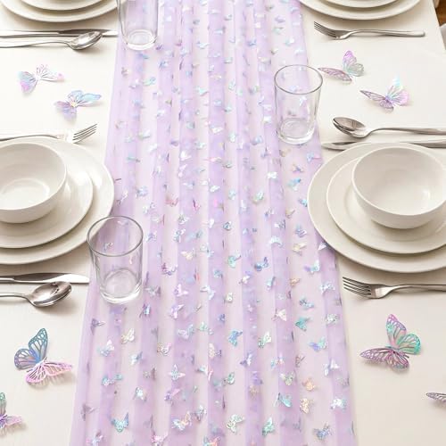4 Pcs Iridescent Butterfly Table Runner Purple Glitter - Image 2