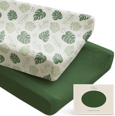Konssy 100% Cotton Muslin Changing Pad Cover 2 Pack by Konssy