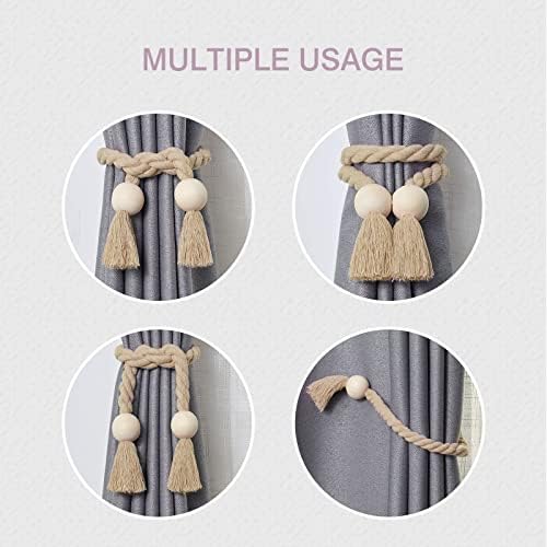 NICEEC 4 Pack Wooden Ball Magnetic Curtain Tiebacks Boho Home Decor Drape Tie - Image 5