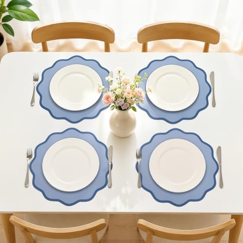 50 Pcs Blue Scalloped Paper Placemats, Disposable Round Wavy Edge Table Mats - Image 7