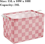 Ohocut Pink Coral Checkered Canvas Basket, Rectangular Organizing Decorative - Image 6