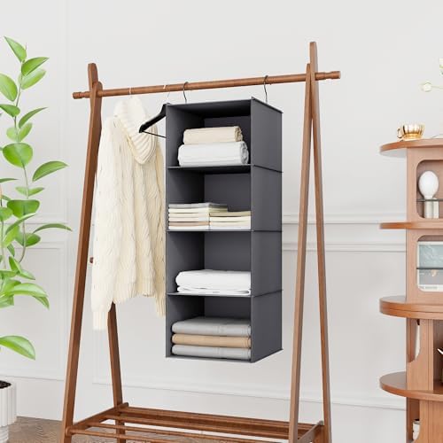 Hanging Closet Organizer 4-Shelf, Oxford Fabric Wardrobe Storage, Dark Grey - Image 2