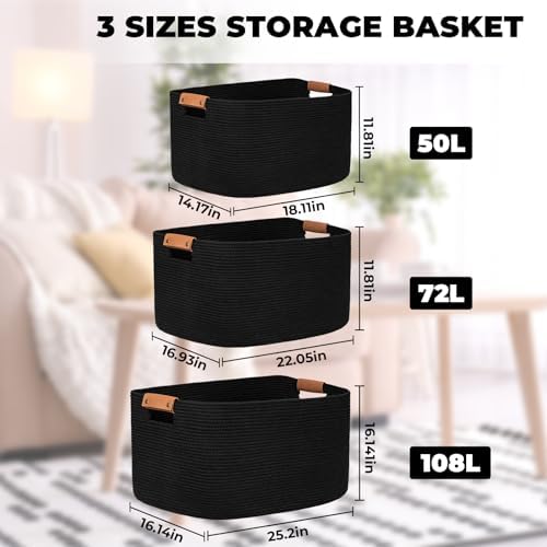 danpinera Large Blankets for Living Room, 72 L Woven Cotton Rope Baskets for - Image 6