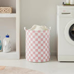 Ohocut Pink Checkered Laundry Basket, Collapsible Aesthetic Cute Canvas - Image 3
