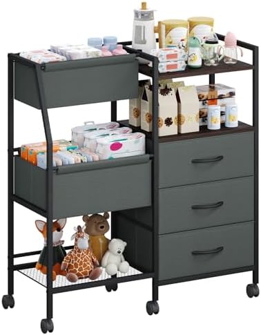 Somdot Baby Diaper Caddy Organizer, 3-Tier Rolling Cart by Somdot