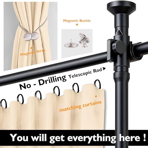 Room Divider Curtain Set-No Drilling Curtain Rod Set, Retractable Room Divider - Image 3