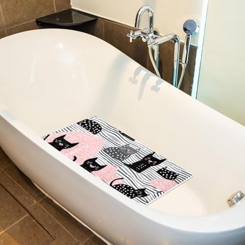 Bathtub Mat Non Slip 26.8x15.1 Inch, Polka Dot Cats Shower Mat - Image 5