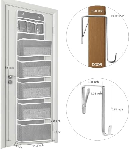 Over the Door Organizer 6 Shelves & 8 Pockets, Zippered Divider - Image 2