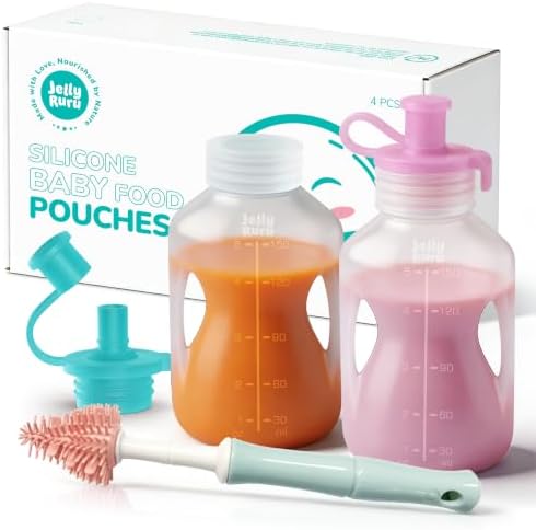 Jelly Ruru Silicone Reusable Baby Food Pouches, 5oz Squeeze Pouch, 2 Pack by Jelly+Ruru