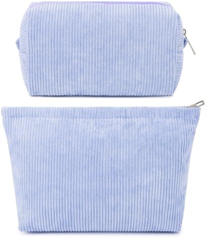 SOIDRAM 2 Pcs Corduroy Makeup Bag Large Cosmetic Bag Toiletry Bag Makeup Pouch by SOIDRAM