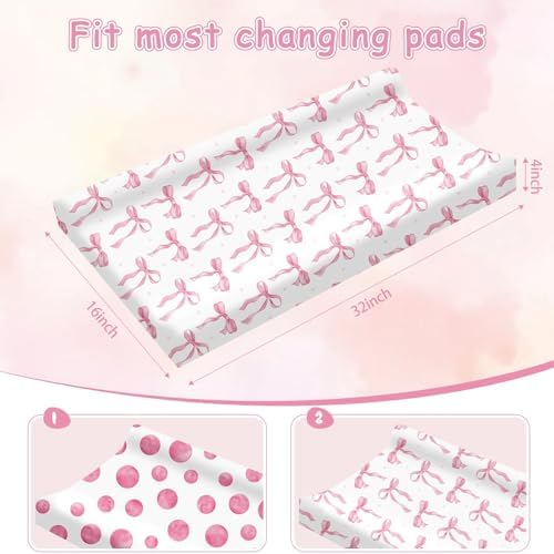 2 Pack Pink Bow Baby Changing Pad Covers - Image 2