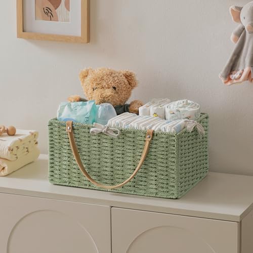 HBlife Large Baby Diaper Caddy Organizer Green, Paper Rope Storage Baskets - Image 4