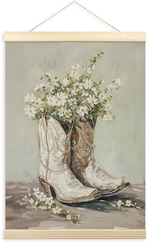 TLESKE White Western Cowgirl Boots Poster Hanger Frame, Preppy Floral Hanging by Unknown