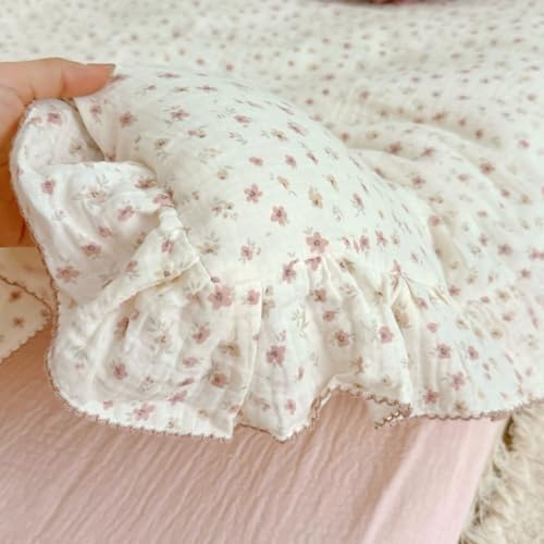 BuLuTu Muslin Cotton Pink Floral Pillow Cases King - Image 5