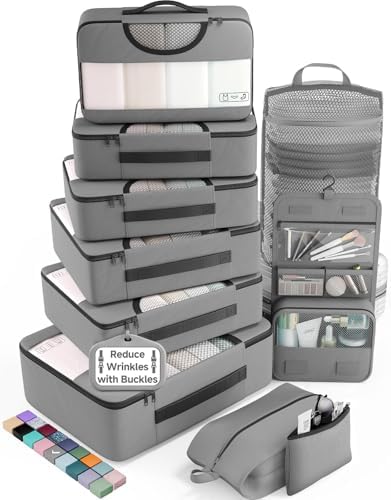 Veken 10 Set Packing Cubes for Travel Essentials, Anti-Wrinkle Buckled Suitcase by Veken