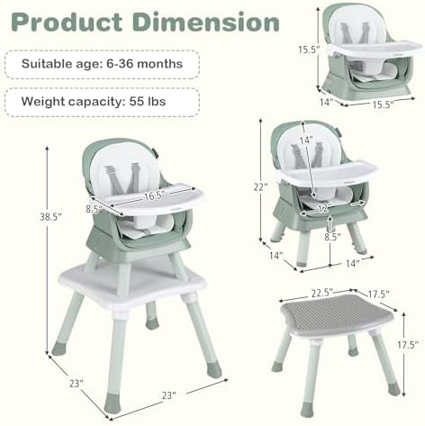 BABY JOY Baby High Chair, 8 in 1 Convertible Highchair - Image 7