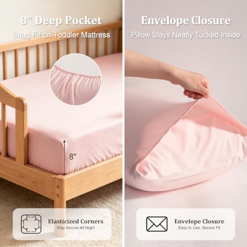 BEDSUM 4pc Toddler Cooling Bedding Set, Rayon Made from Bamboo, Light Pink - Image 4