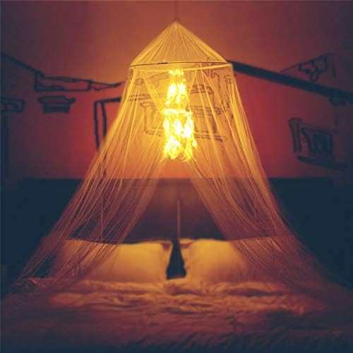 Bed Canopy with Double Circle White Feather Dream Catcher and 50 LED Fairy by Comtelek