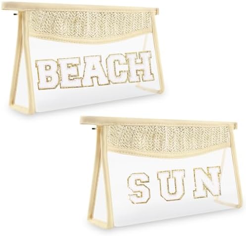 Iqimott 2Pcs Preppy Patch Sun Bag Makeup Letter Bag, Boho Letter Bags by Iqimott