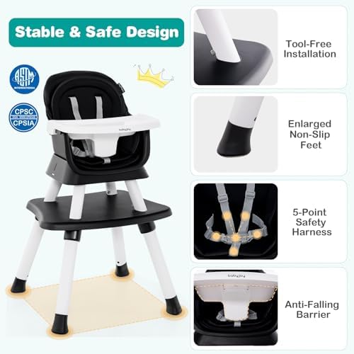 BABY JOY Baby High Chair, 8 in 1 Convertible Highchair - Image 3