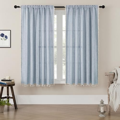 MitoVilla Boho Farmhouse Living Room Curtains 63 Inch Length 2 Panels, Modern by MitoVilla