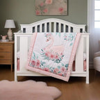 Animals 3pcs Baby Crib Bedding Set Pink Nursery Bedding Set by JHLCARPET