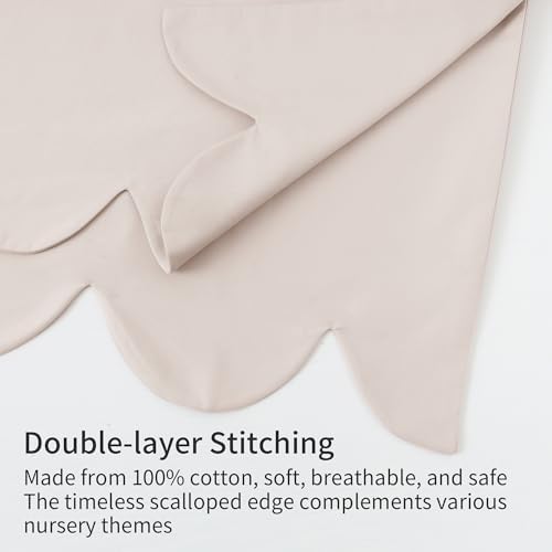 100% Cotton Scallop Edge Crib Bed Skirt, 4-Sided Soft Breathable Cotton Bedding - Image 3