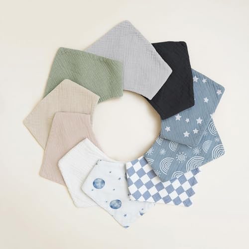 Konssy 10 Pack Baby Muslin Bandana Bibs - Image 6