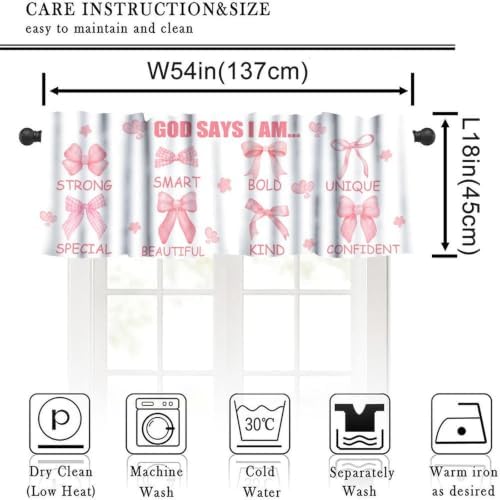 Rose Pink Bow Valance Curtain, God Says I Am Inspirational Quotes Pink Heart - Image 2