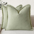 Foindtower Decorative Linen Fringe Throw Pillow Covers 24×24 Light Green by Foindtower