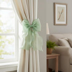 2 Pack French Lace Bow Curtain Tiebacks, Mint Green - Image 4