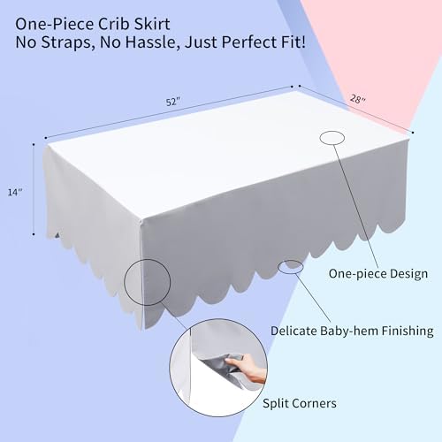 100% Cotton Scallop Edge Crib Bed Skirt, 4-Sided Soft Breathable Cotton Bedding - Image 5