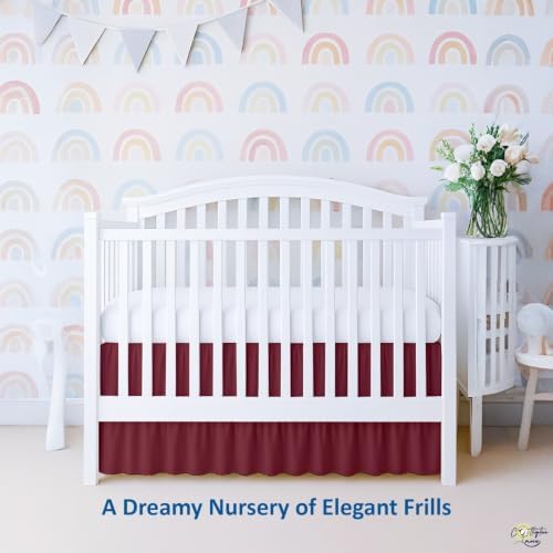 Cottington Lane Burgundy Crib Skirt Dust Ruffle 14" Drop, Fits 28" x 52" - Image 3