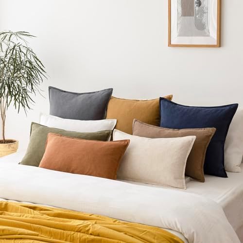 Foindtower Linen Solid Decorative Throw Pillow Covers 16x16 Inch Grey - Image 7