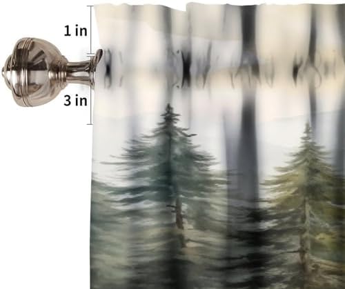 Forest Valance Curtain for Kitchen, Watercolor Mountain Forest Nature Tree - Image 3